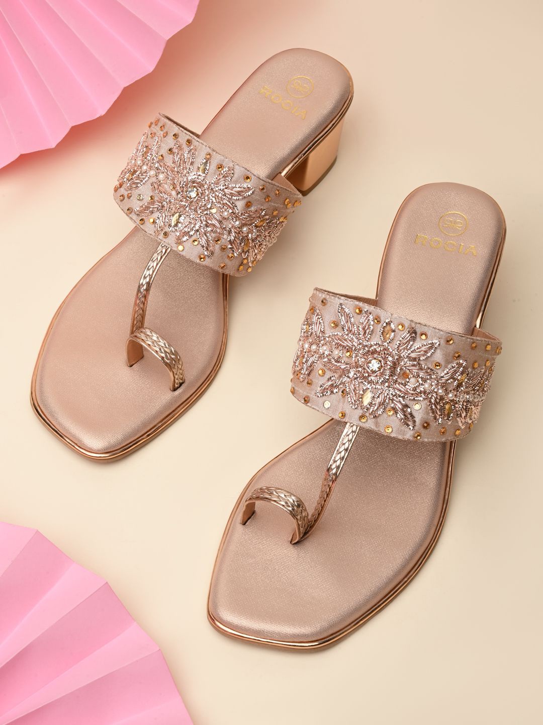 

Rocia Women Ethnic Block Sandals, Rose gold