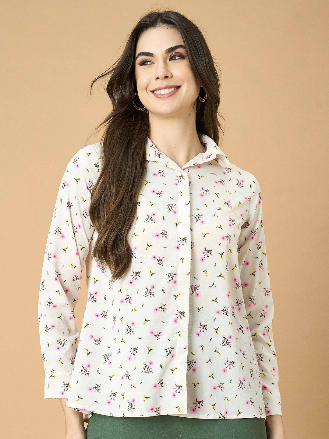 

Fashfun Women Spread Collar Floral Printed Casual Shirt, White