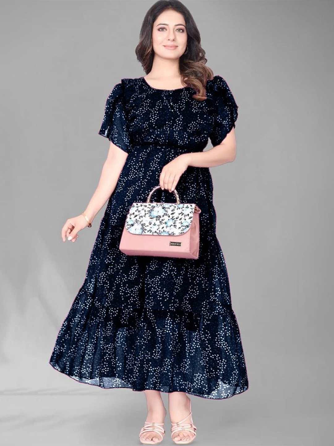 

Raiyani Enterprise Women Flared Sleeves Printed Fit & Flare Maxi Dress, Blue