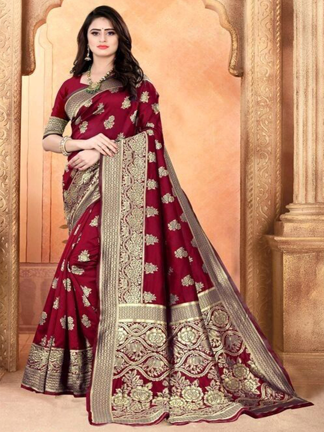 

KALINI Woven Design Zari Banarasi Saree, Maroon