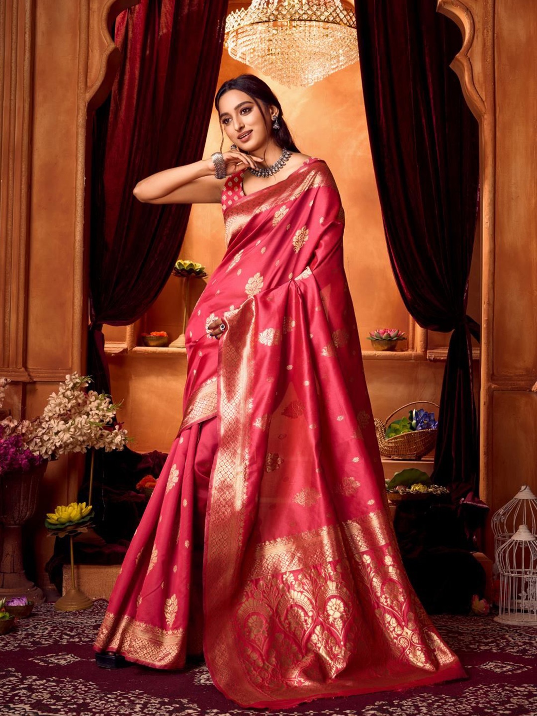 

KALINI Woven Design Zari Banarasi Saree, Pink