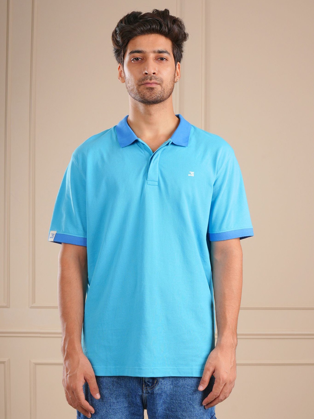

ROAR FOR GOOD Men Solid Polo Collar Organic Cotton Relaxed Fit T-shirt, Blue
