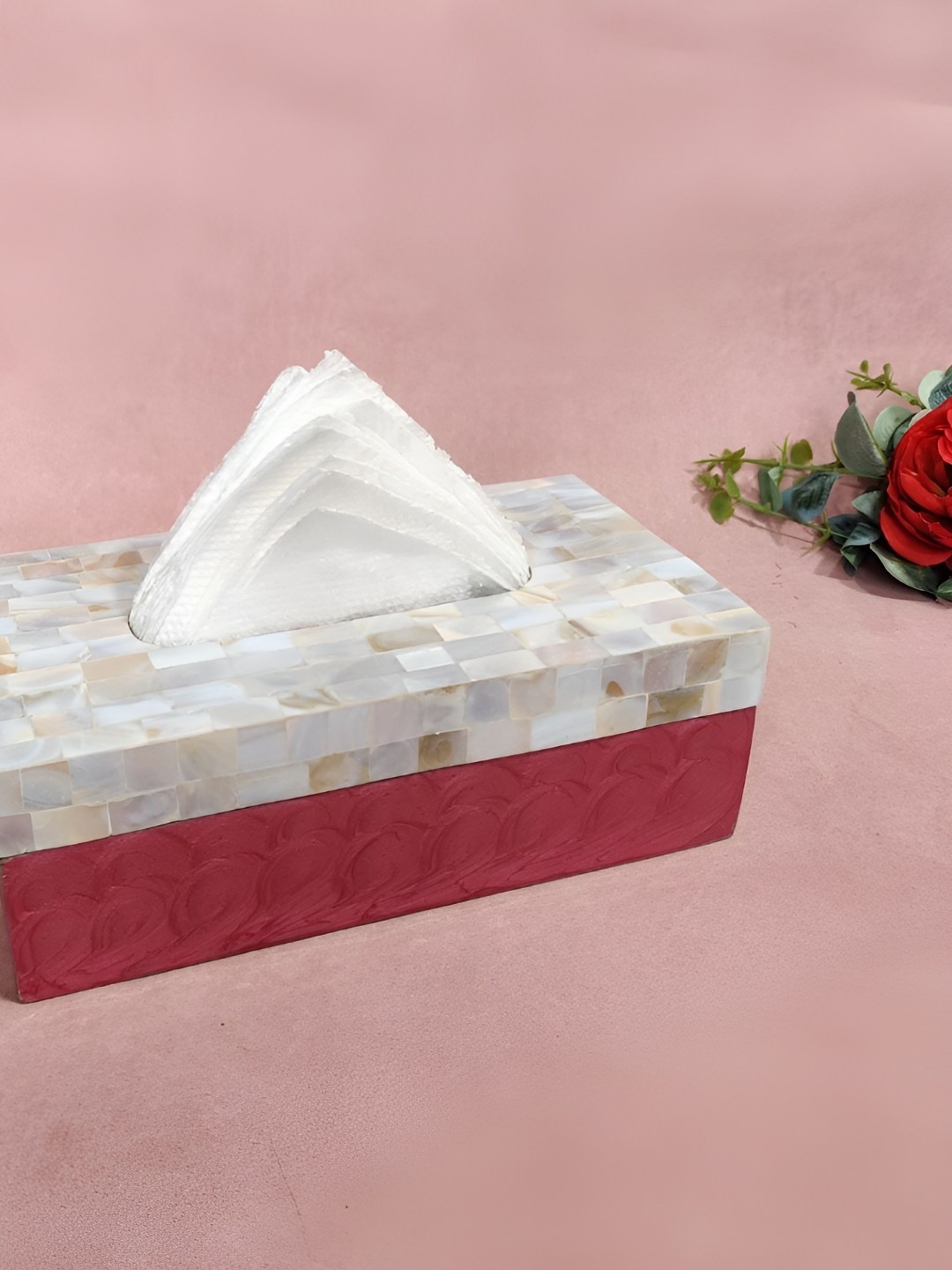 

THE HOME CO. White Geometric Printed Rectangle Shaped Wooden Tissue Holder