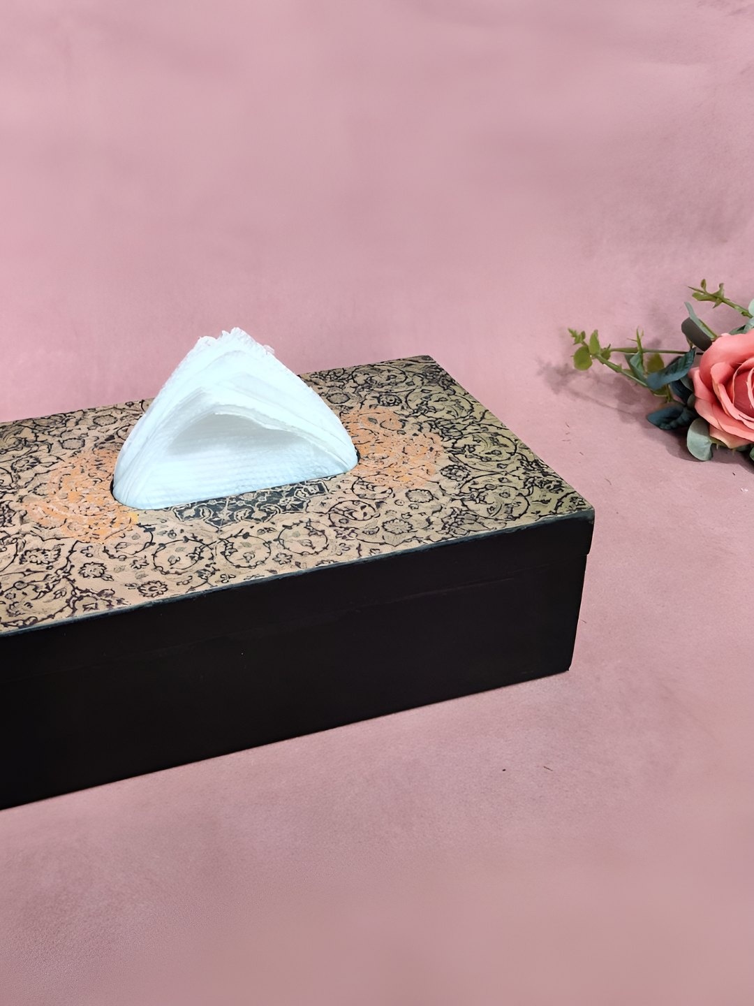 

THE HOME CO. Black Abstract Printed Rectangle Shaped Wooden Tissue Holder