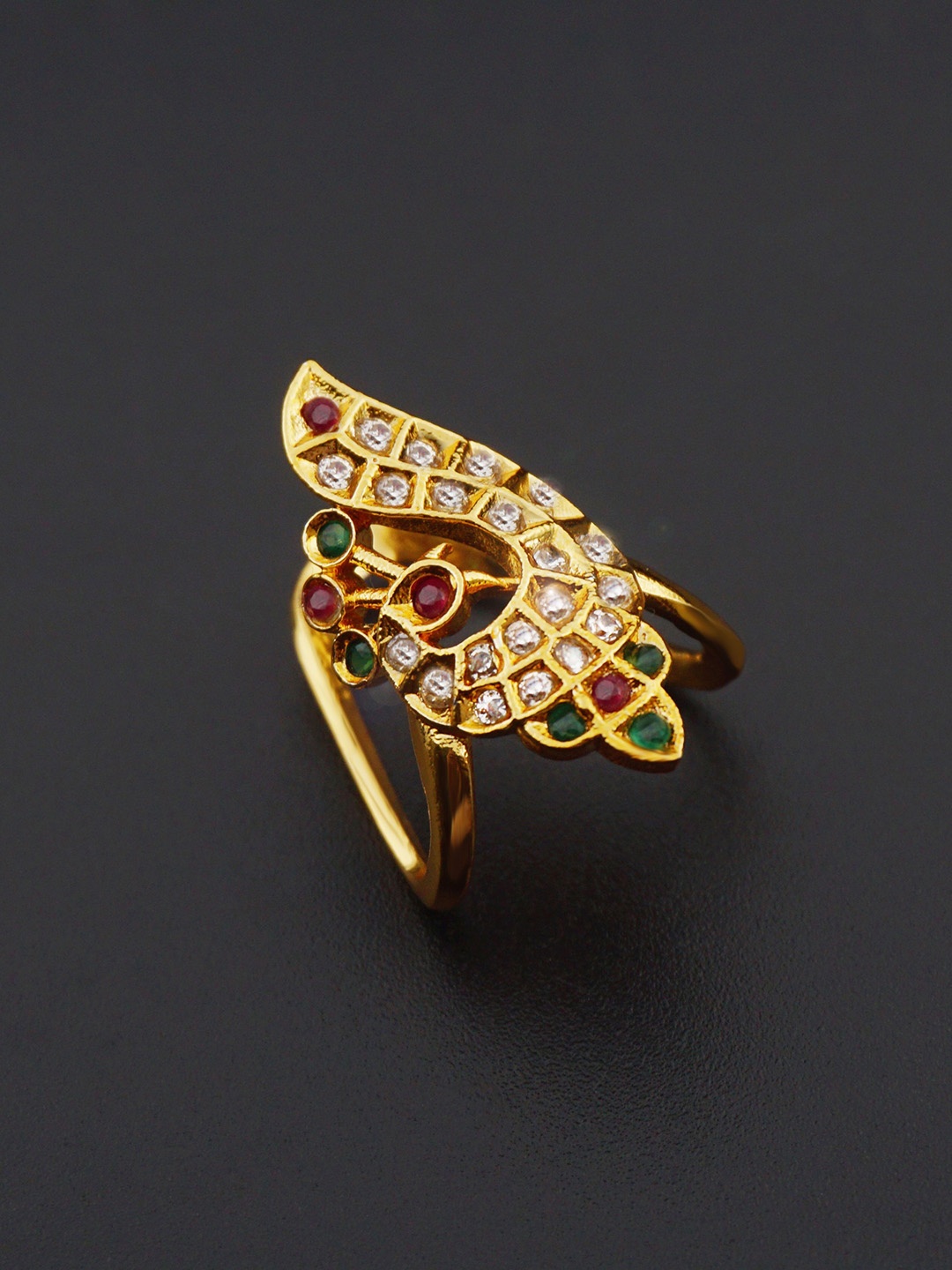 

PINAAKA DARINI Stone-Studded Adjustable Finger Ring, Gold