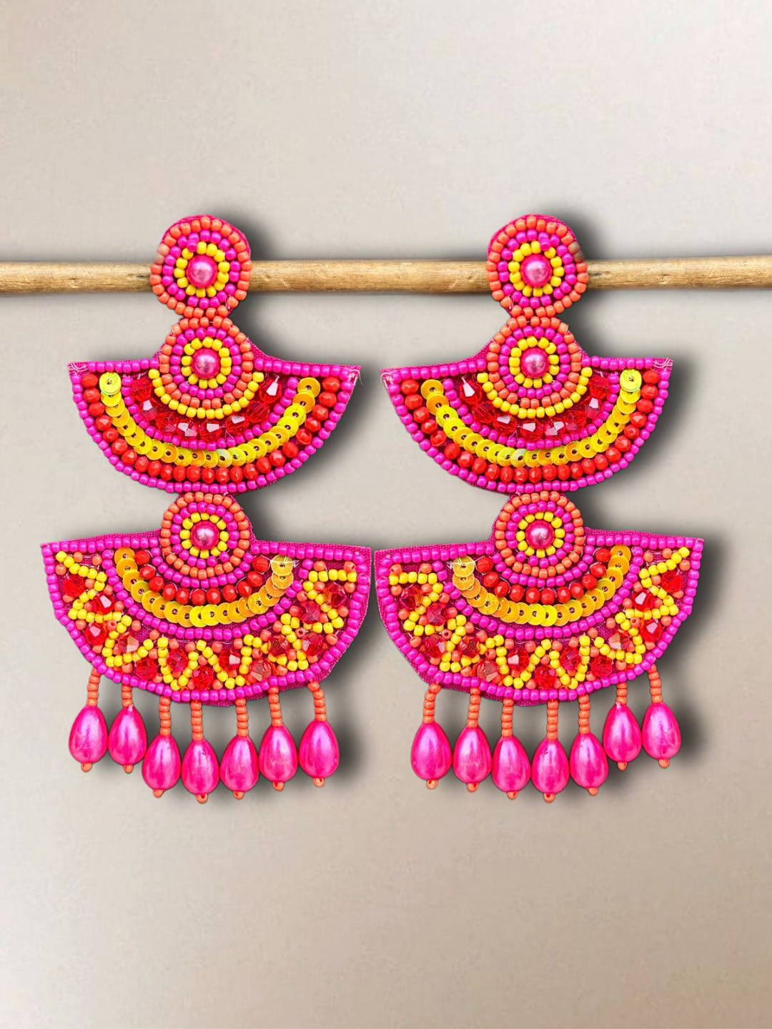 

UnfoldSelf Beaded Contemporary Drop Earrings, Pink