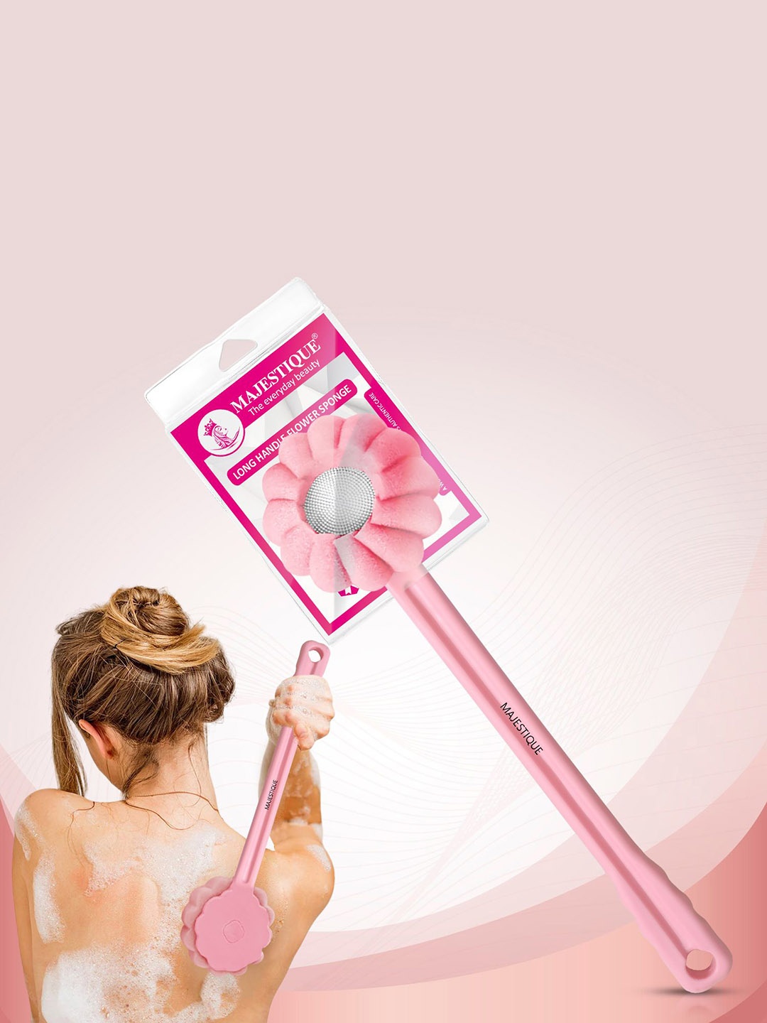 

MAJESTIQUE Long Handle Deep Cleaning Body Wash Sponge, Pink