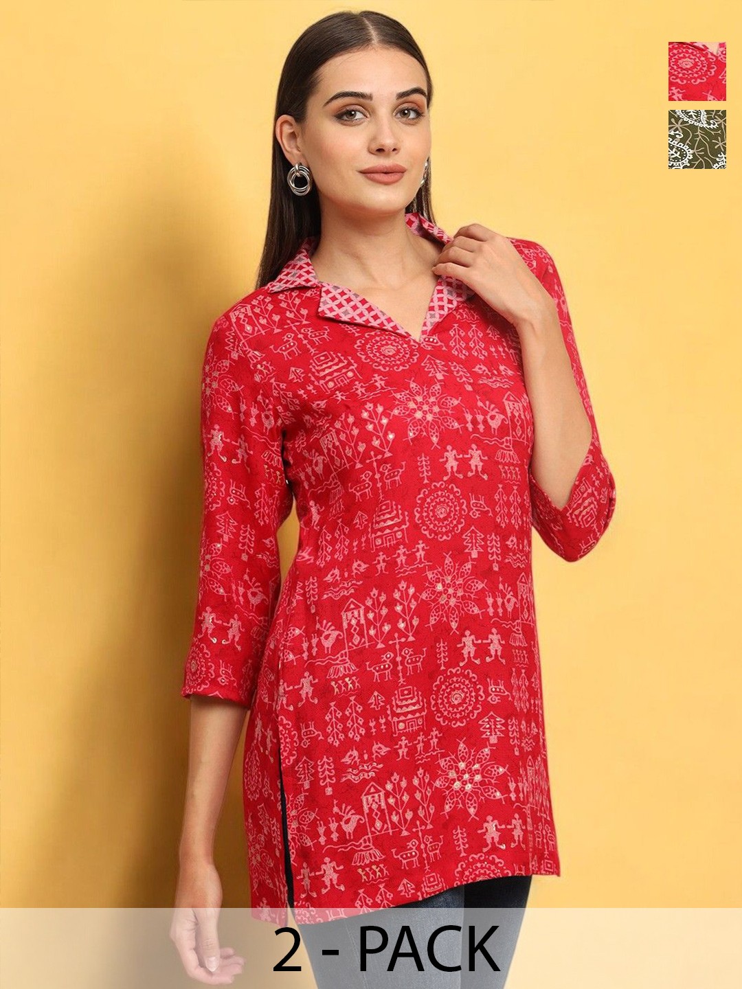 

Anouk Rustic Women Pack of 2 Printed Kurtis, Fuchsia