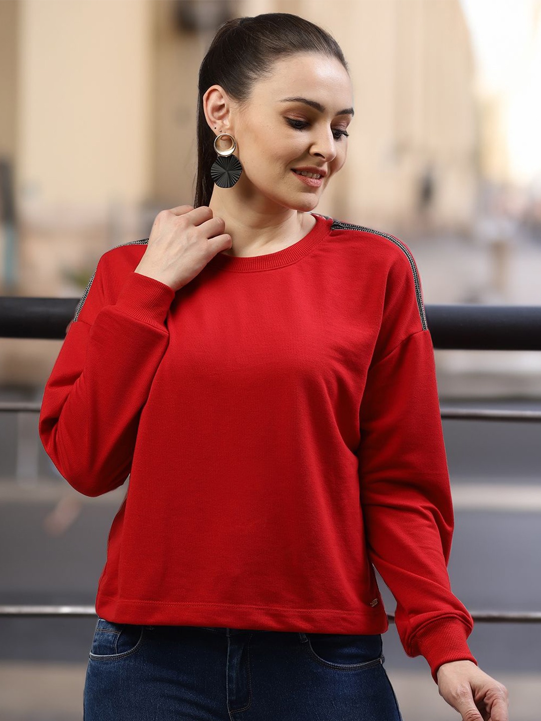 

STYLECAST X KASSUALLY Women Round Neck Sweatshirt, Red
