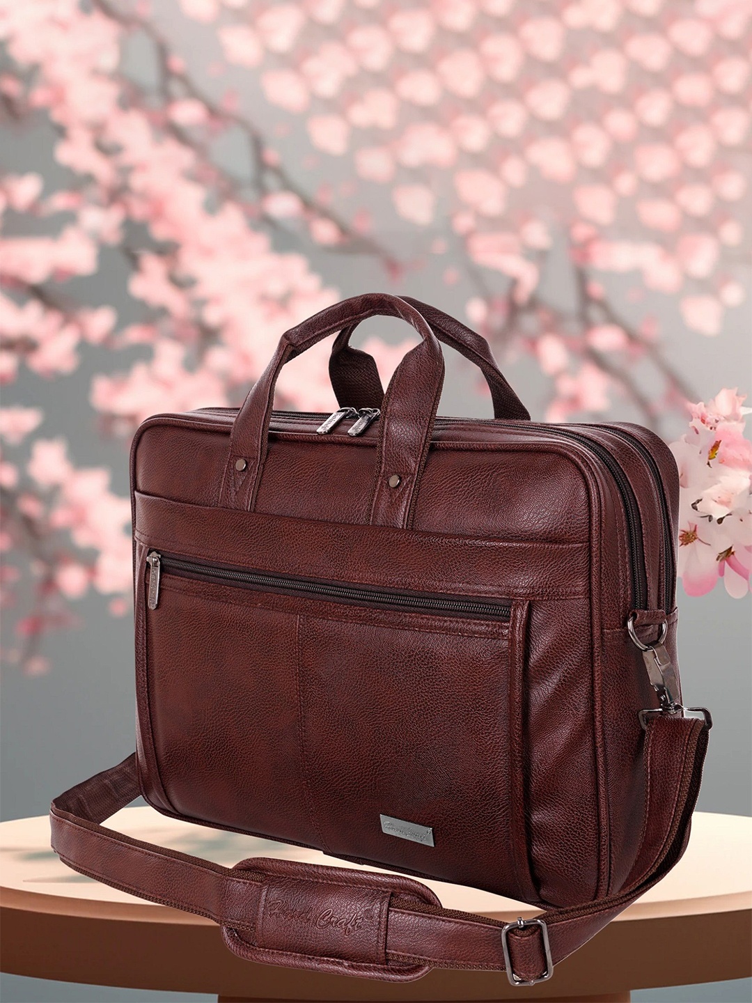 

HARD CRAFT Men Textured PU Laptop Bag, Brown