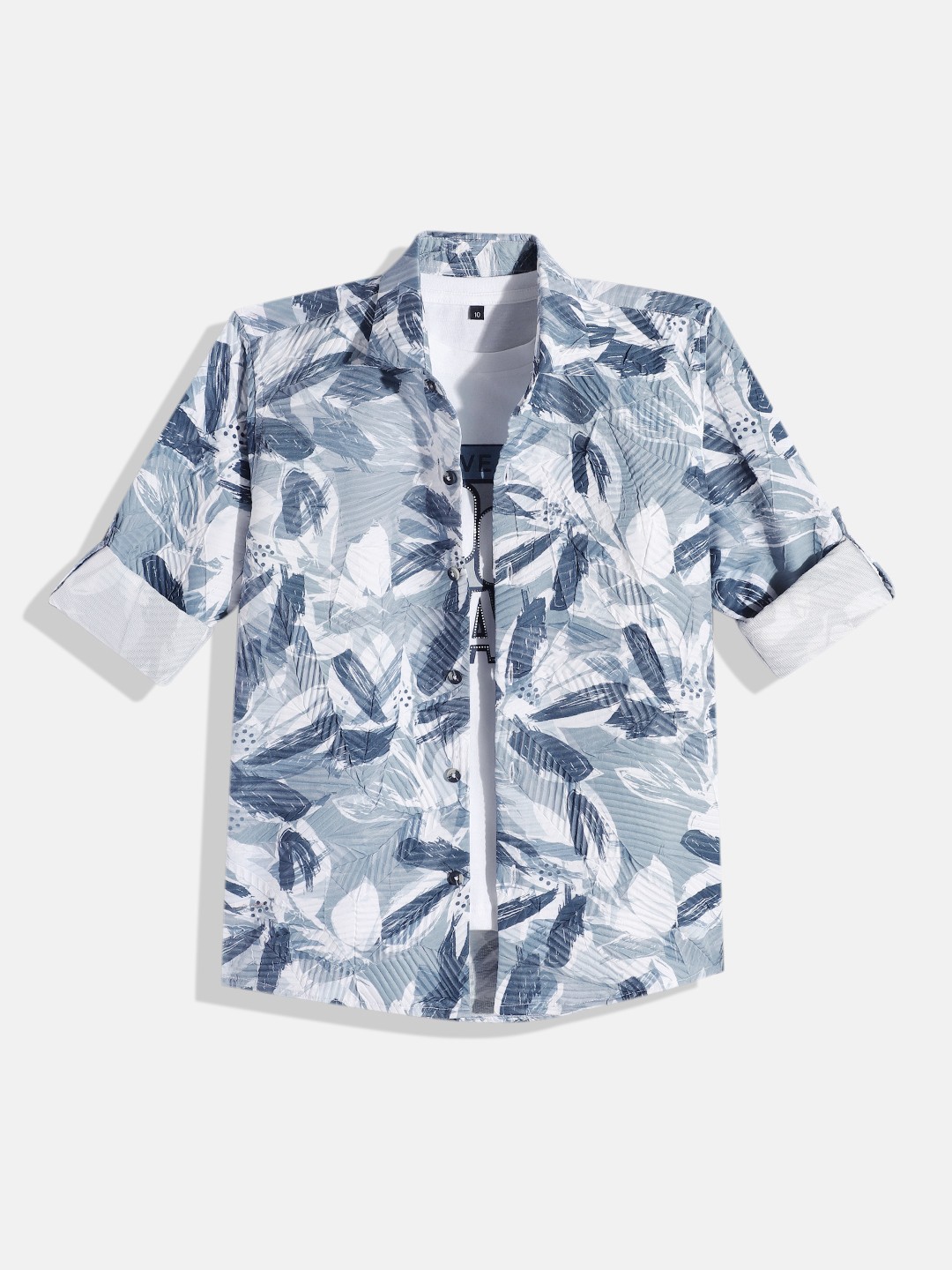 

CHARCHIT Boys Comfort Printed Casual Shirt & T-Shirt, Navy blue
