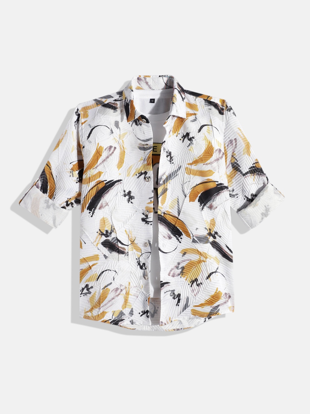 

CHARCHIT Boys Comfort Printed Casual Shirt & T-Shirt, White