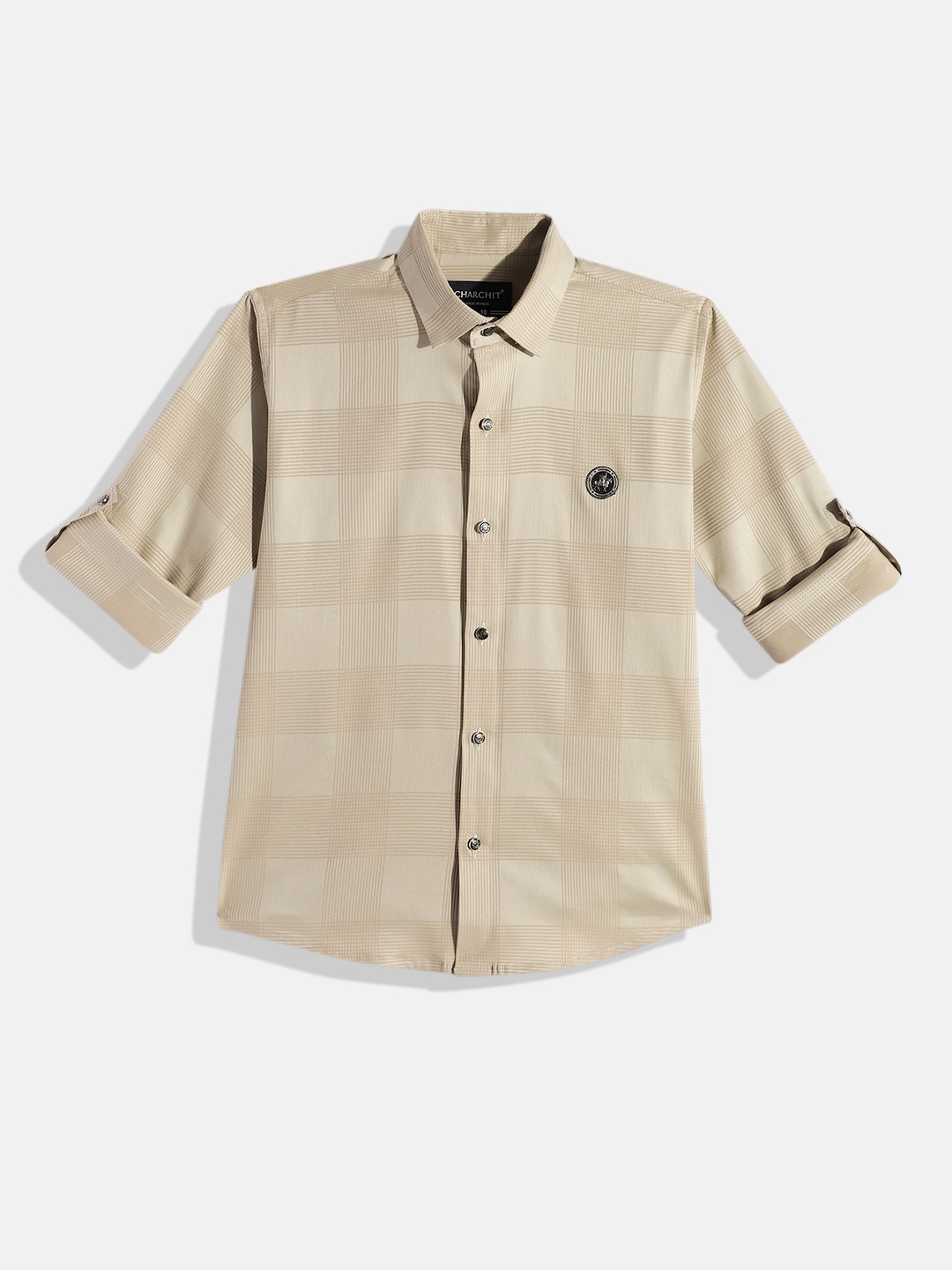 

CHARCHIT Boys Comfort Checked Casual Shirt, Khaki