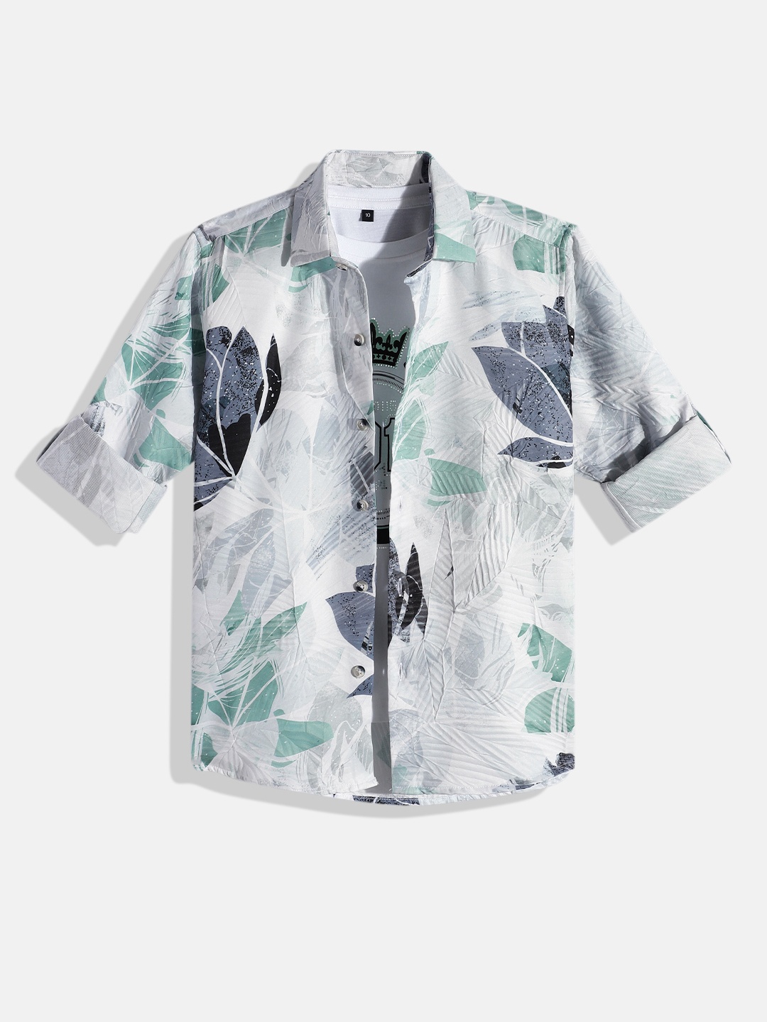 

CHARCHIT Boys Comfort Printed Casual Shirt & T-Shirt, White