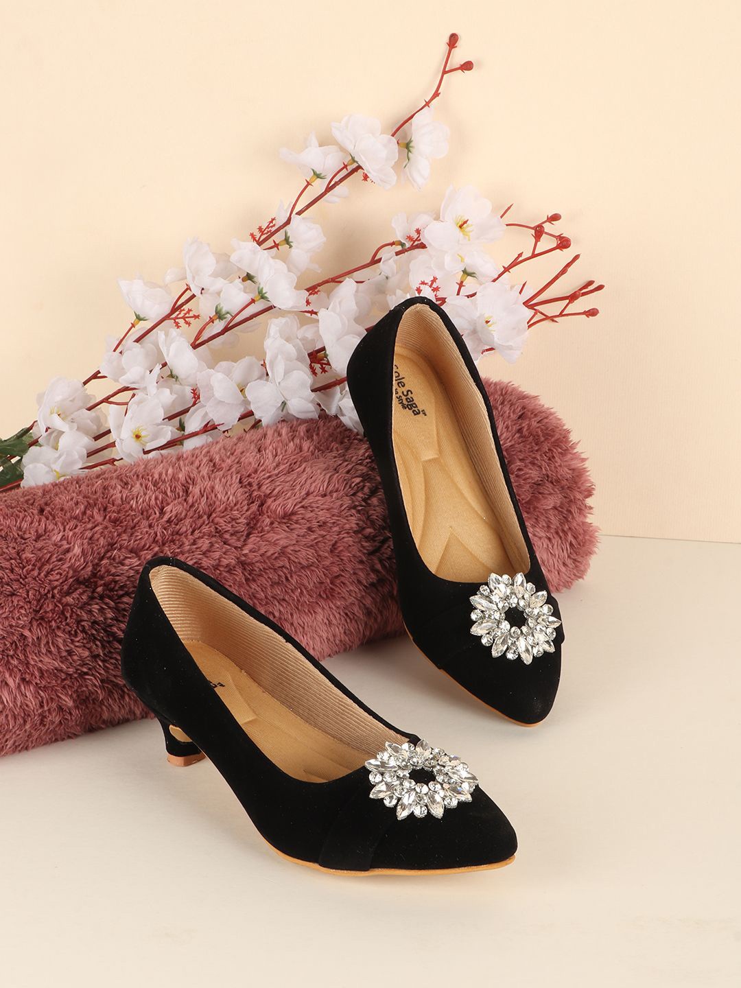 

Sole Saga Women Embellished Party Block Pumps, Black