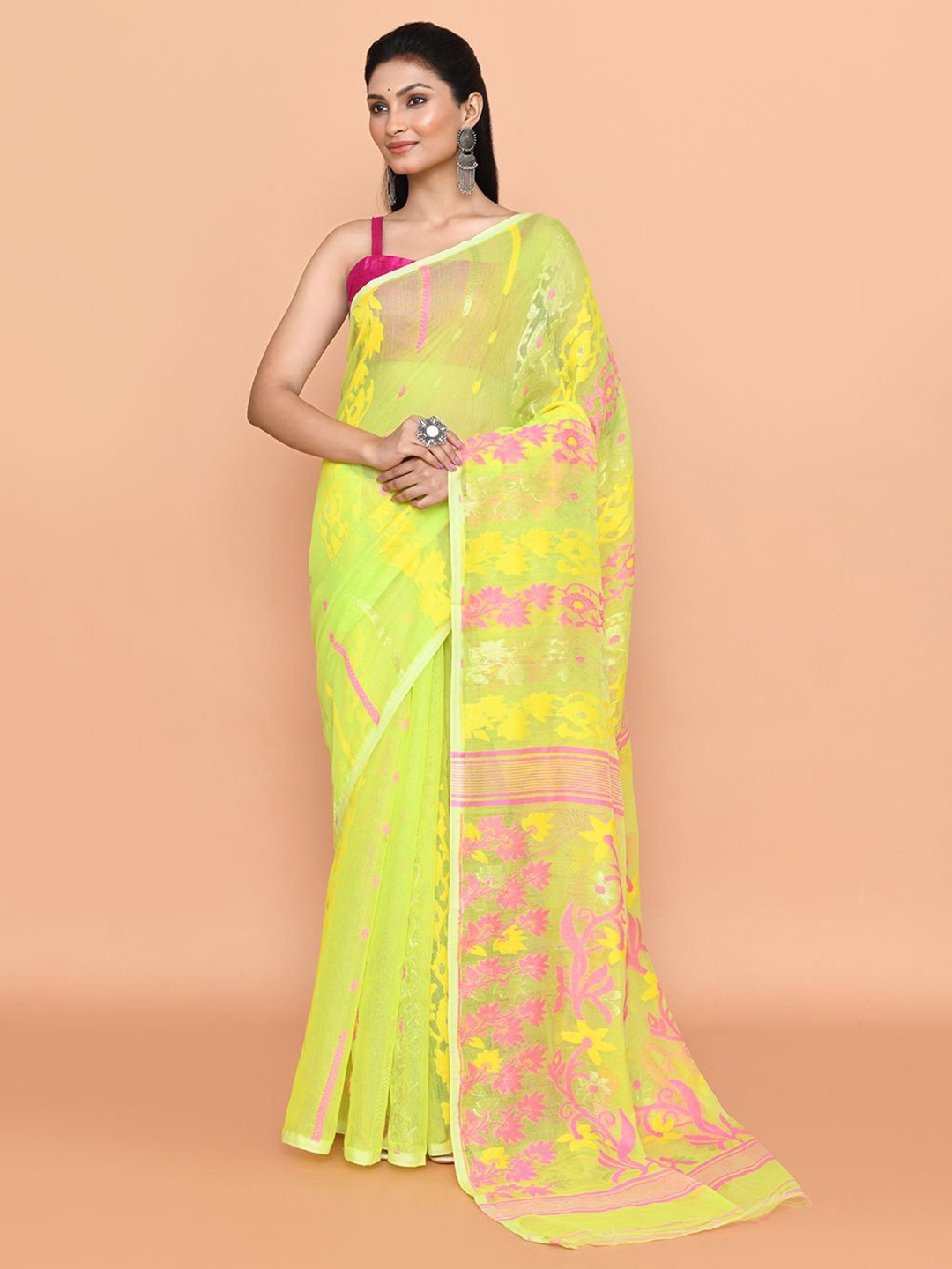 

SPRISH Woven Design Pure Cotton Jamdani Saree, Green