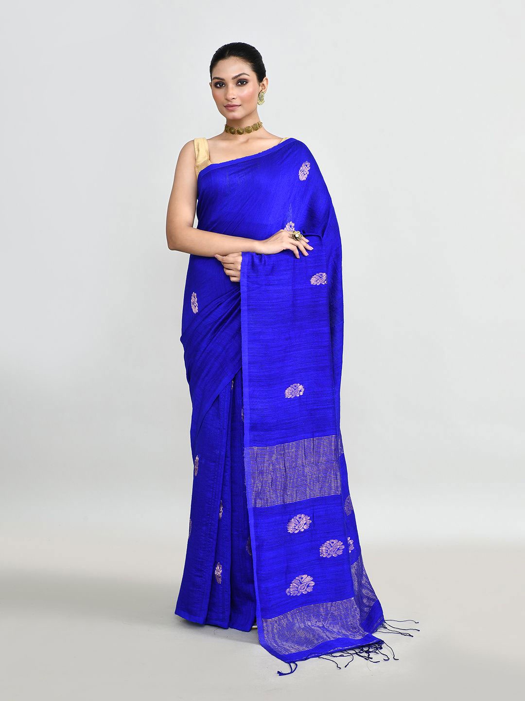 

SPRISH Ethnic Motifs Woven Design Pure Silk Bomkai silk Saree, Blue