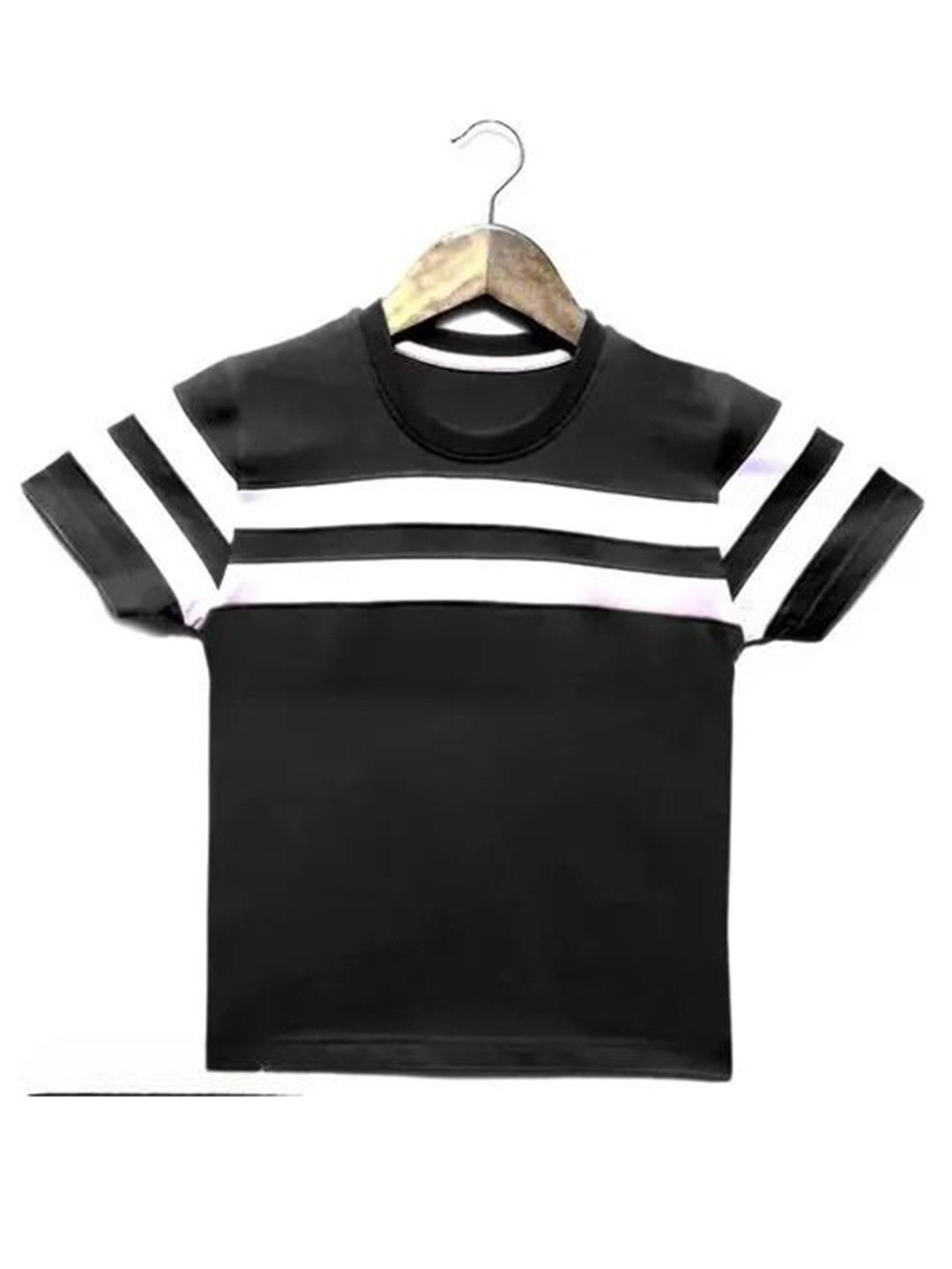 

SAN TEE Boys Striped Round Neck Cotton T-shirt, Black