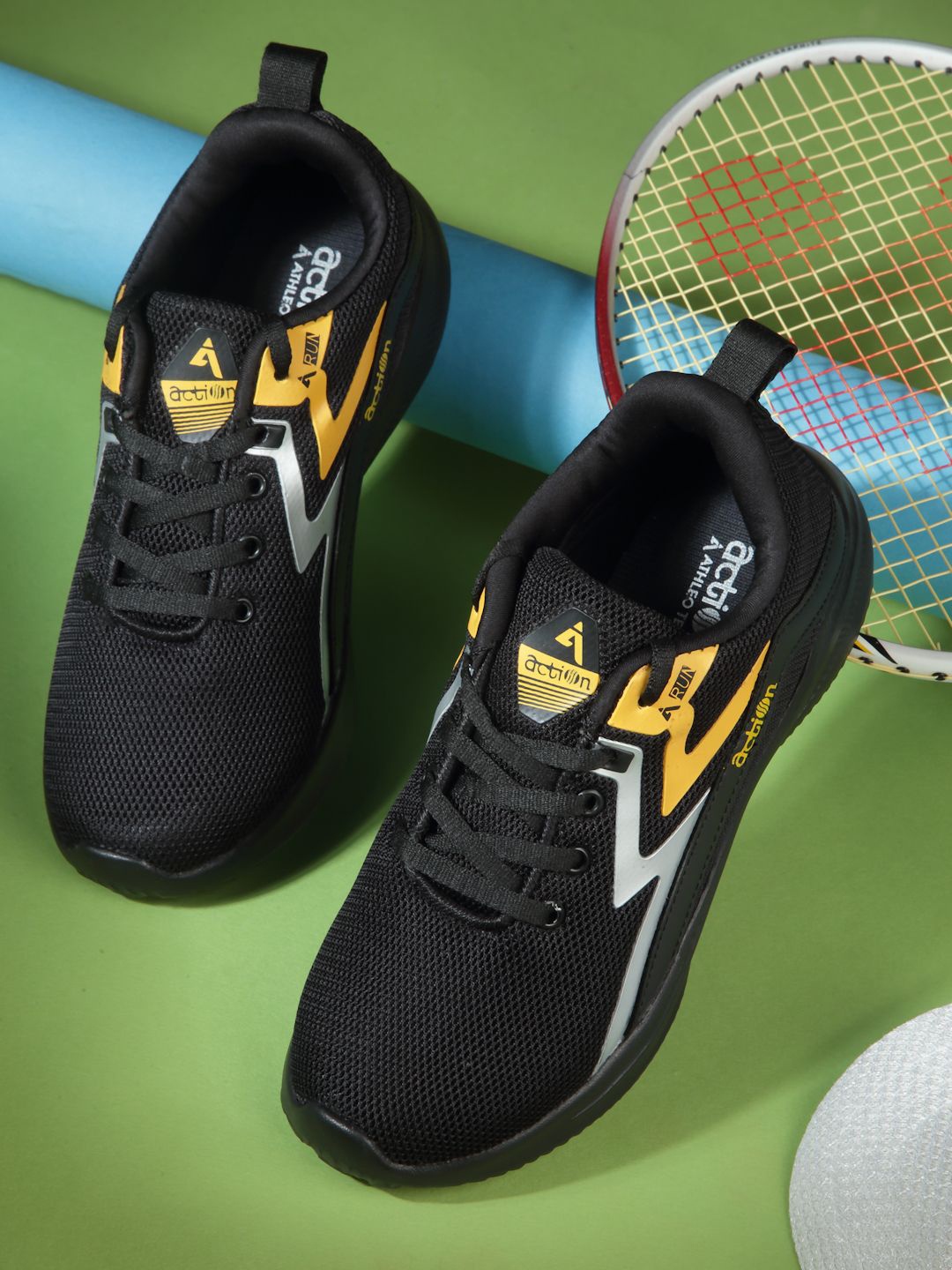 

Action Boys Mesh Runnning Lace - Ups Non-Marking Shoes, Black