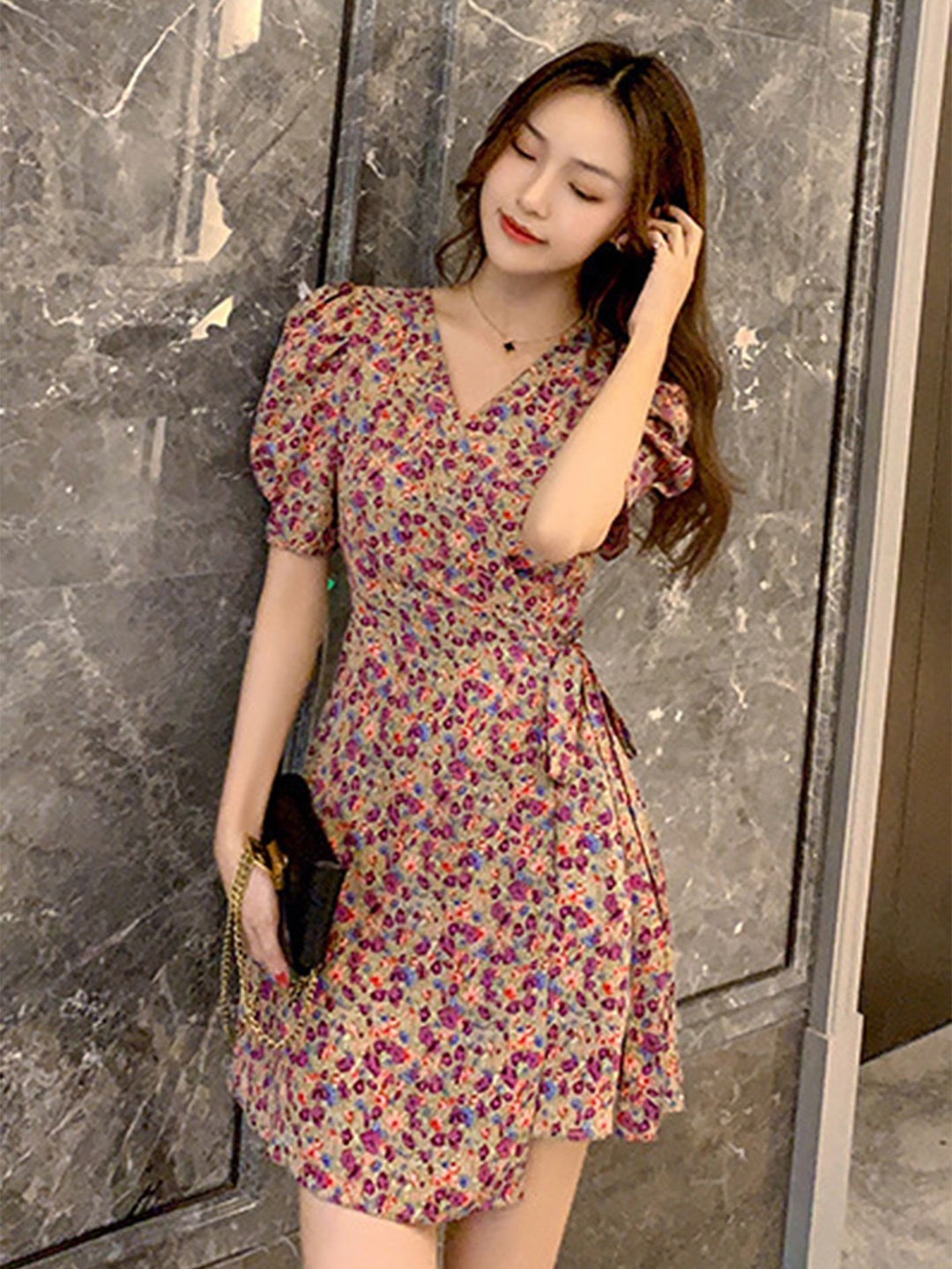 

LULU & SKY Women Floral Print Wrap Dress, Purple