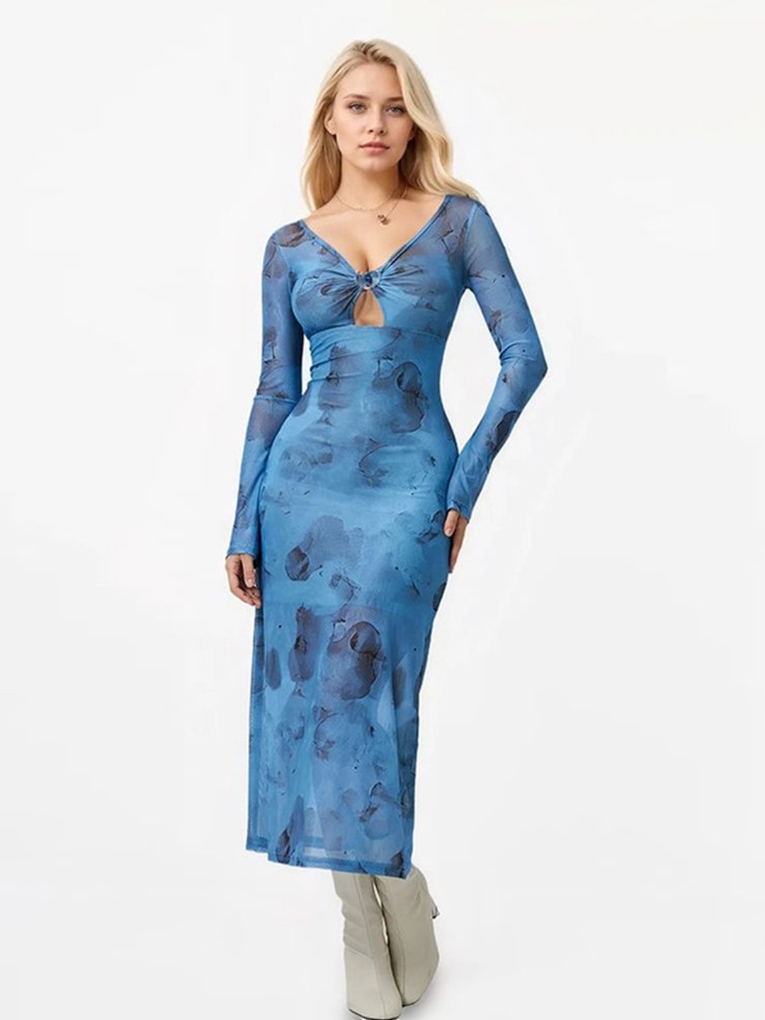 

LULU & SKY Women Tie and Dye Printed Maxi Dress, Blue
