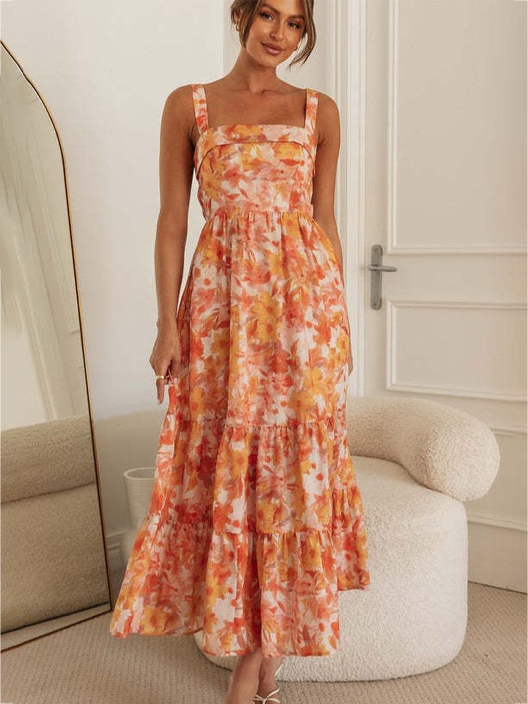 

LULU & SKY Floral Printed Maxi Dress, Orange