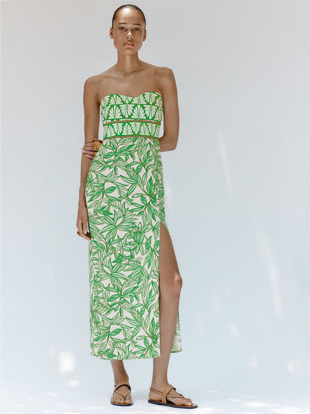 

LULU & SKY Printed Bandeau Midi Dress, Green