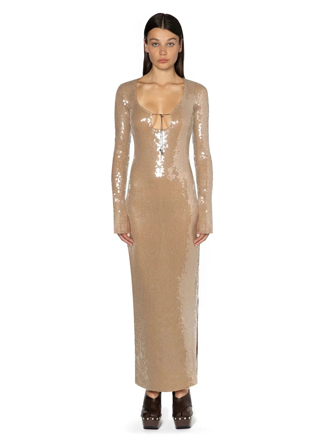 

LULU & SKY Women Embellished Bodycon Maxi Dress, Beige
