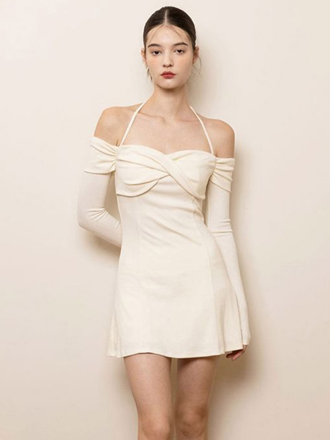 

LULU & SKY Women Halter Neck Fit & Flare Mini Dress, Off white