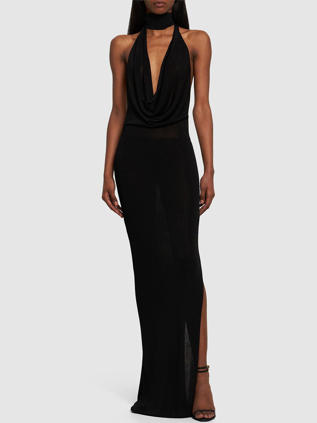 

LULU & SKY Halter Neck Backless Maxi Dress, Black