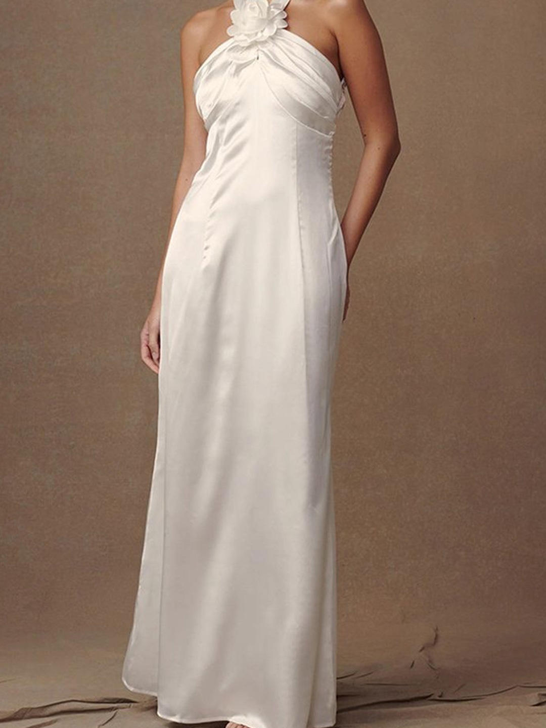 

LULU & SKY Women Halter Neck A-Line Maxi Dress, White