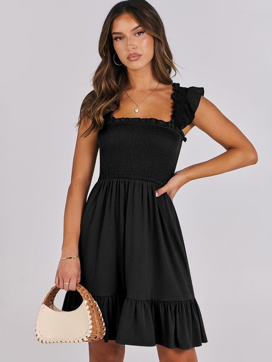 

LULU & SKY Women Flutter Sleeve Fit & Flare Dress, Black