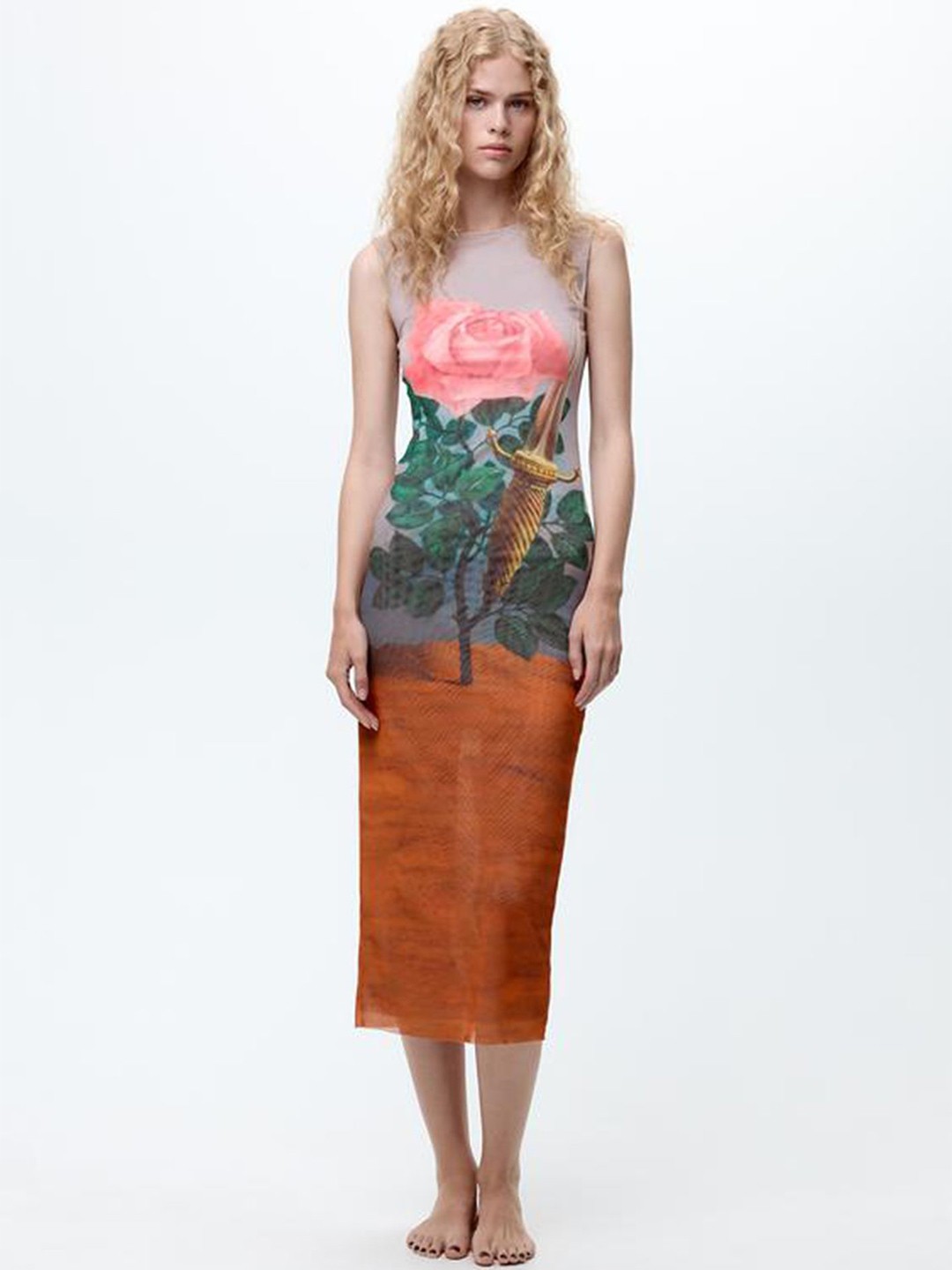 

LULU & SKY Women Floral Printed Sheath Midi Dress, Orange