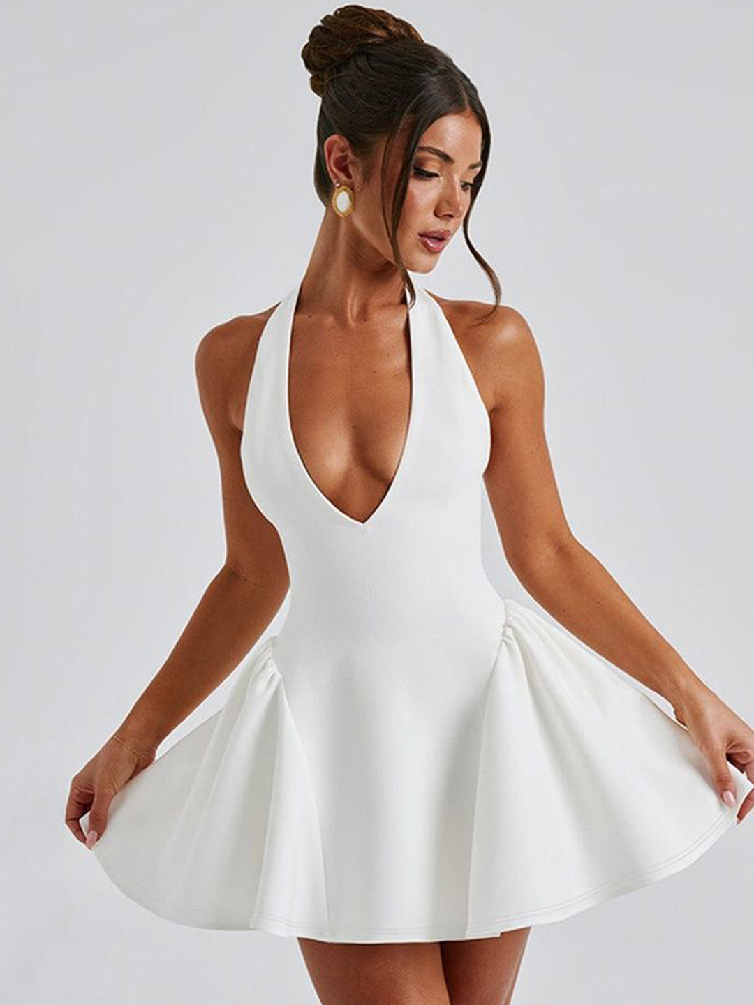 

LULU & SKY Women Halter Neck Fit & Flare Sleeveless Mini Dress, White