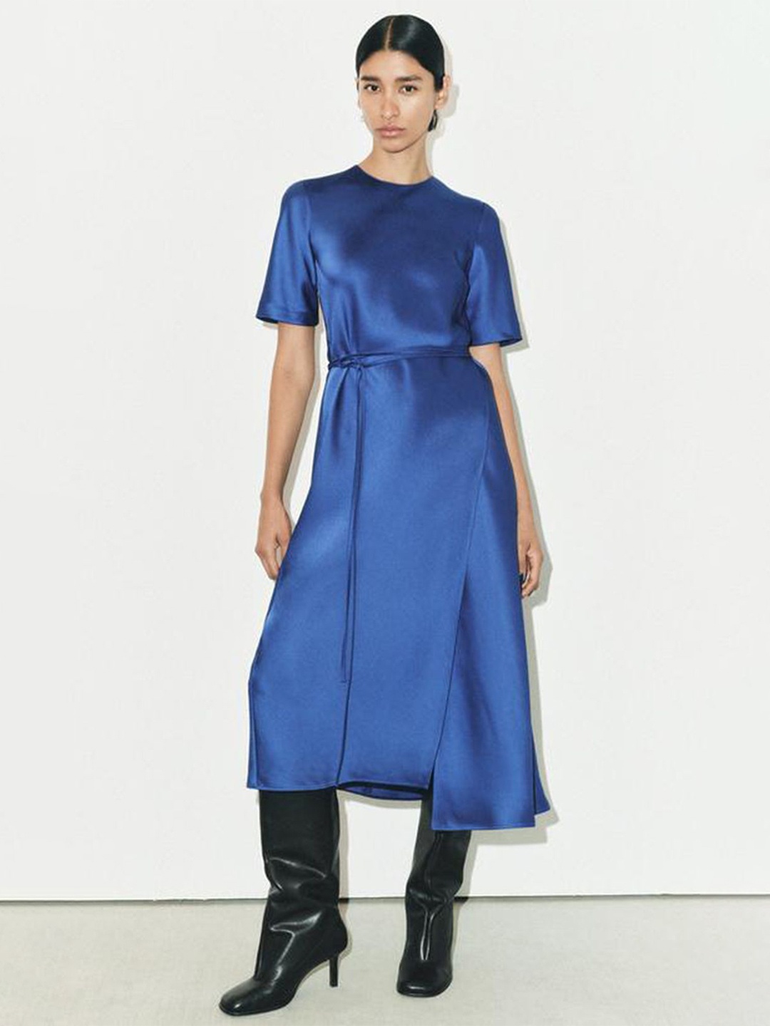

LULU & SKY A-Line Round Neck Midi Dress, Blue
