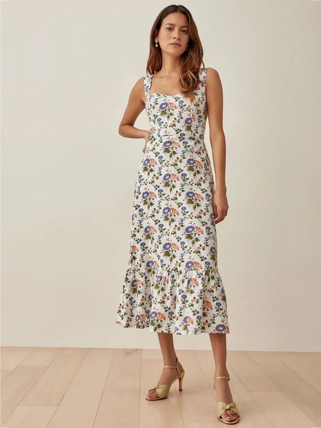 

LULU & SKY Women Floral Printed A-Line Midi Dress, White