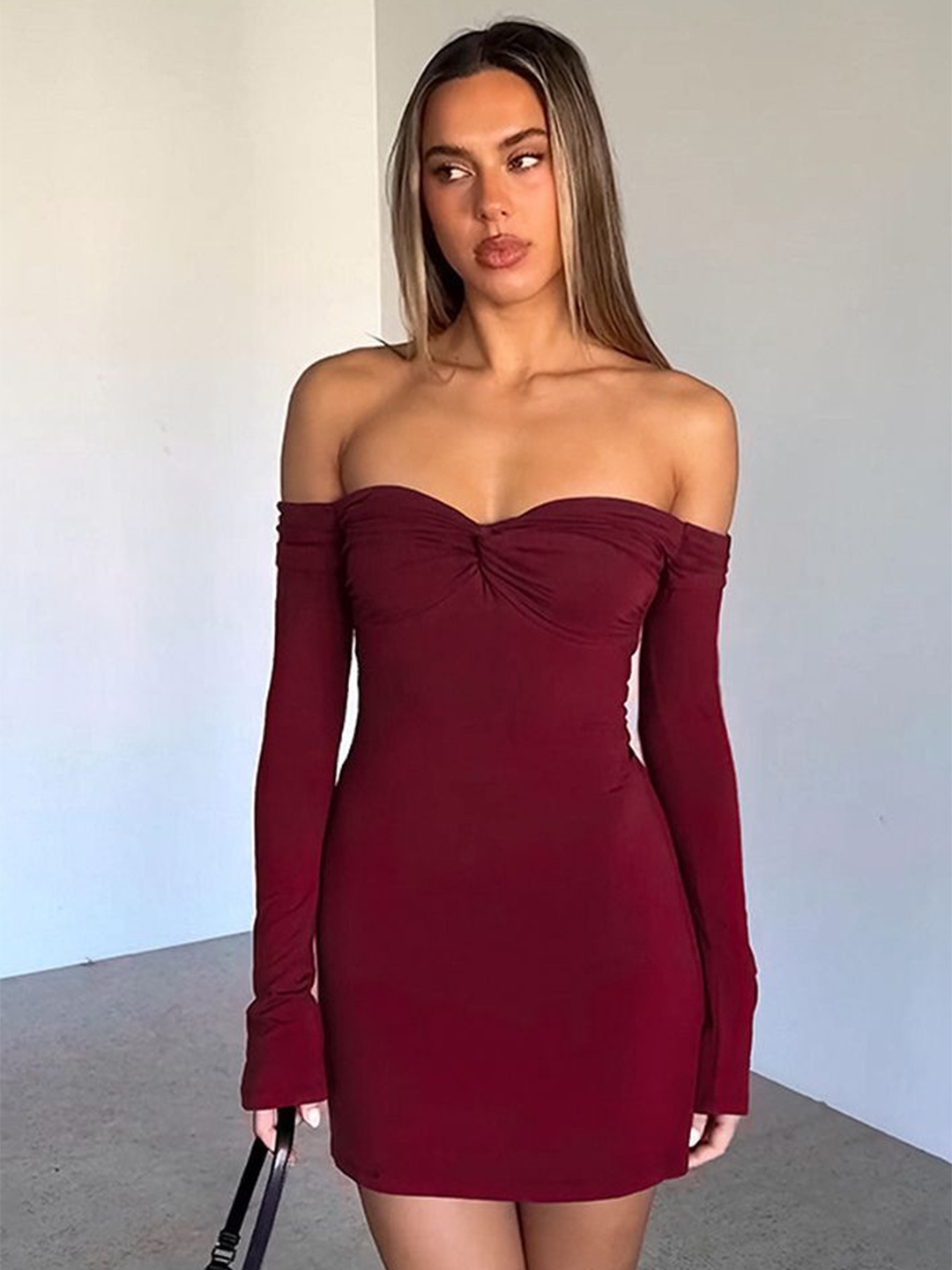 

LULU & SKY Women Off-Shoulder Bandeau Dress, Burgundy