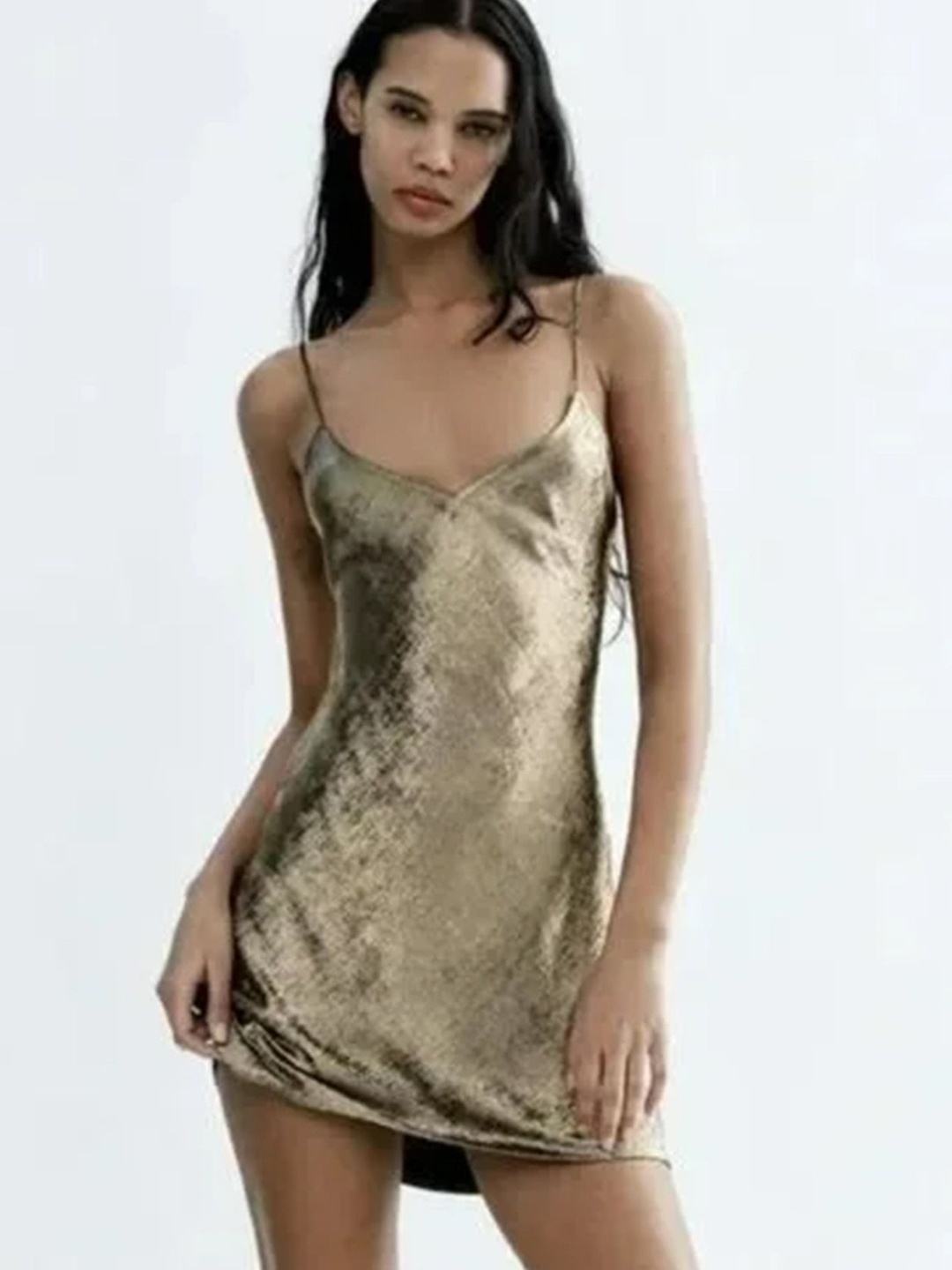 

LULU & SKY Shoulder Straps Sheath Mini Slip Dress, Gold