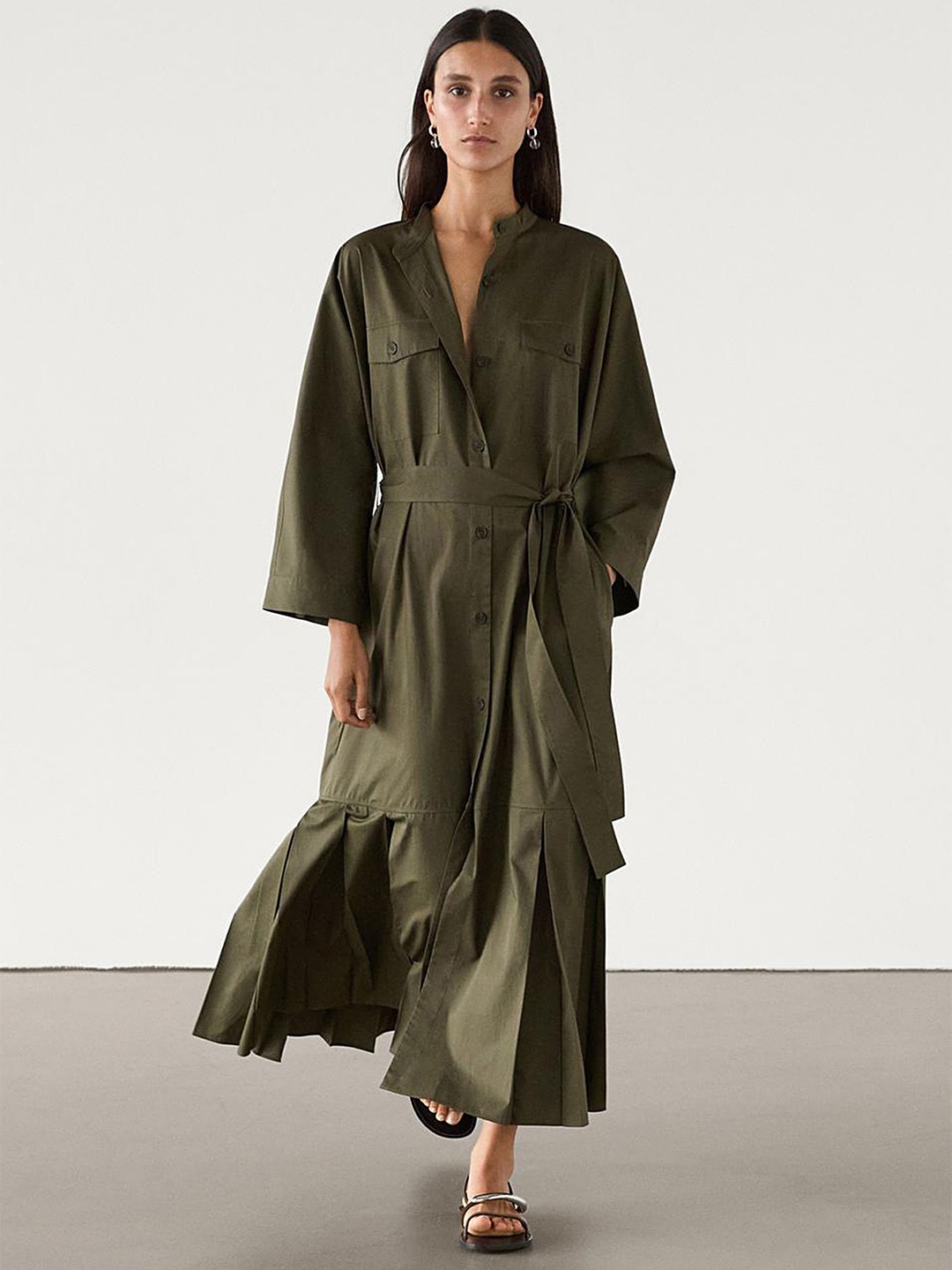 

LULU & SKY Mandarin Collar Maxi Dress, Olive