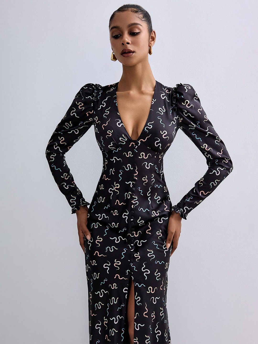 

LULU & SKY Abstract Printed Sheath Maxi Dress, Black