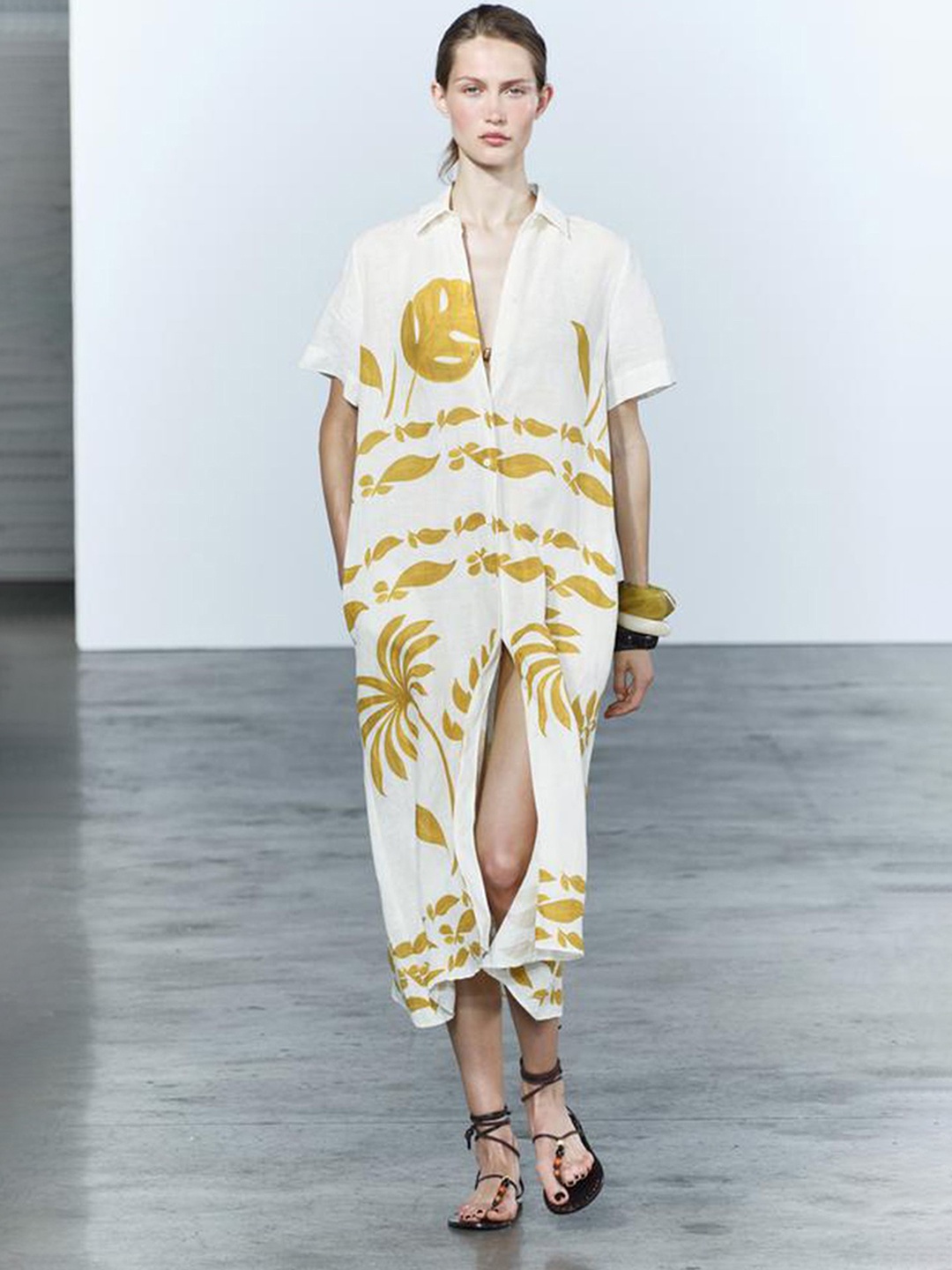 

LULU & SKY Women Printed Shirt Collar A-Line Midi Dress, Off white