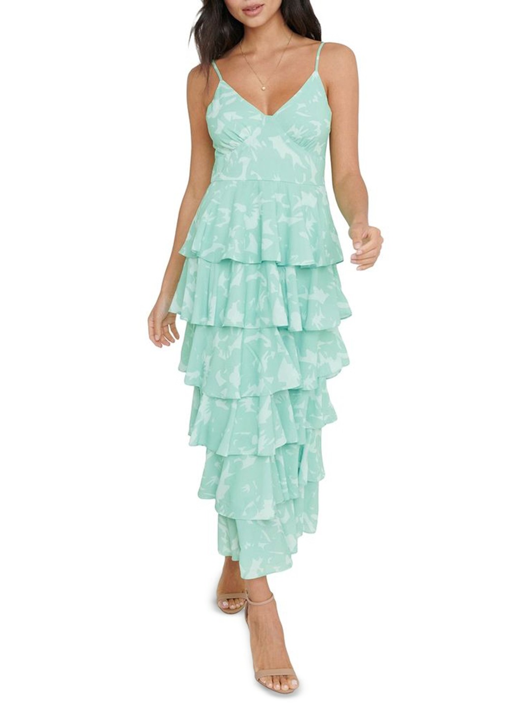 

LULU & SKY Women Printed Layered A-Line Shoulder Strep Midi Dress, Green