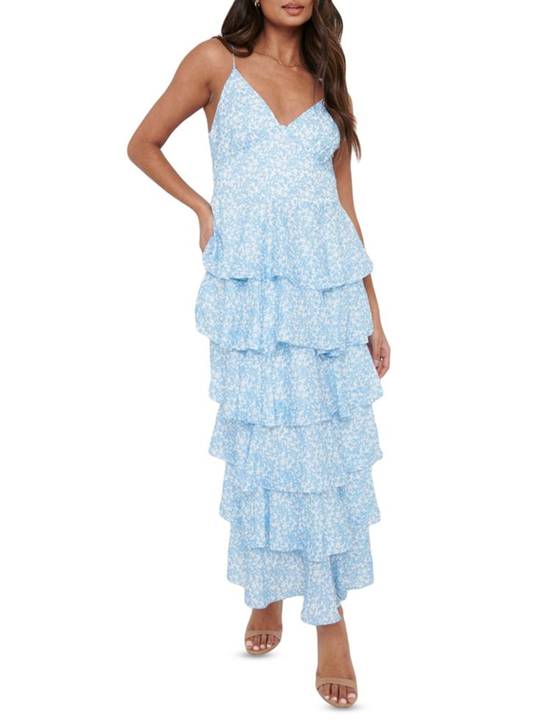 

LULU & SKY Floral Print A-Line Layered Midi Dress, Blue