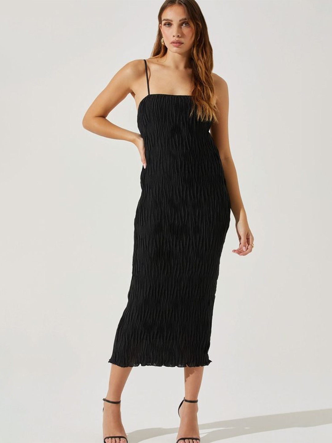 

LULU & SKY Women Shoulder Straps Sheath Midi Dress, Black