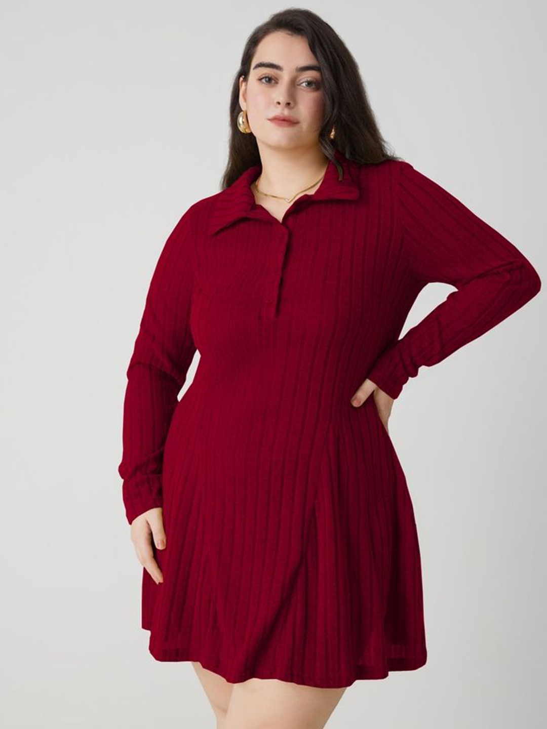 

LULU & SKY Women Shirt Collar A-Line Dress Plus Size, Burgundy