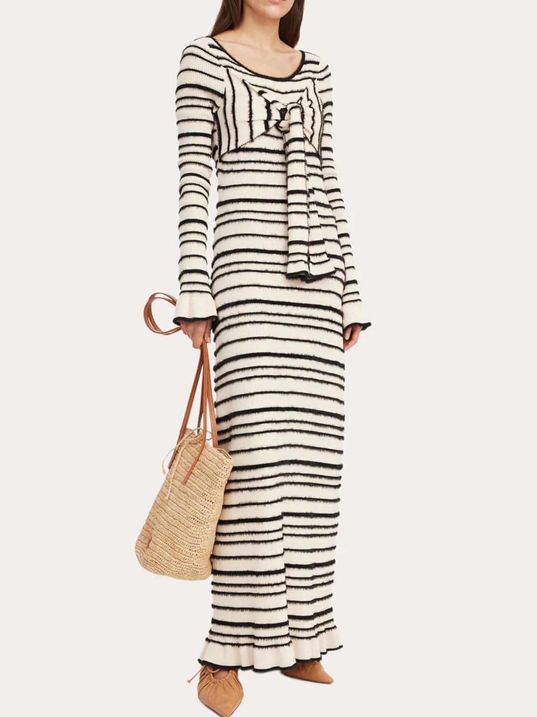 

LULU & SKY Striped Tie-Ups Detail Maxi Dress, Black