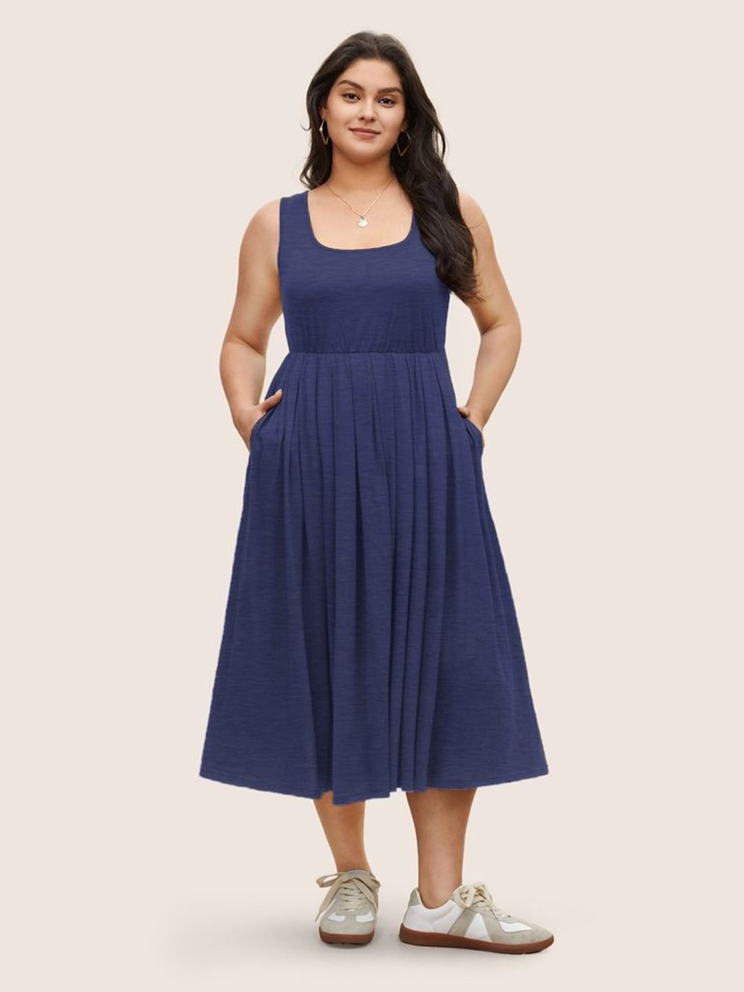 

LULU & SKY Women Plus Size Fit and Flare Midi Dress, Navy blue
