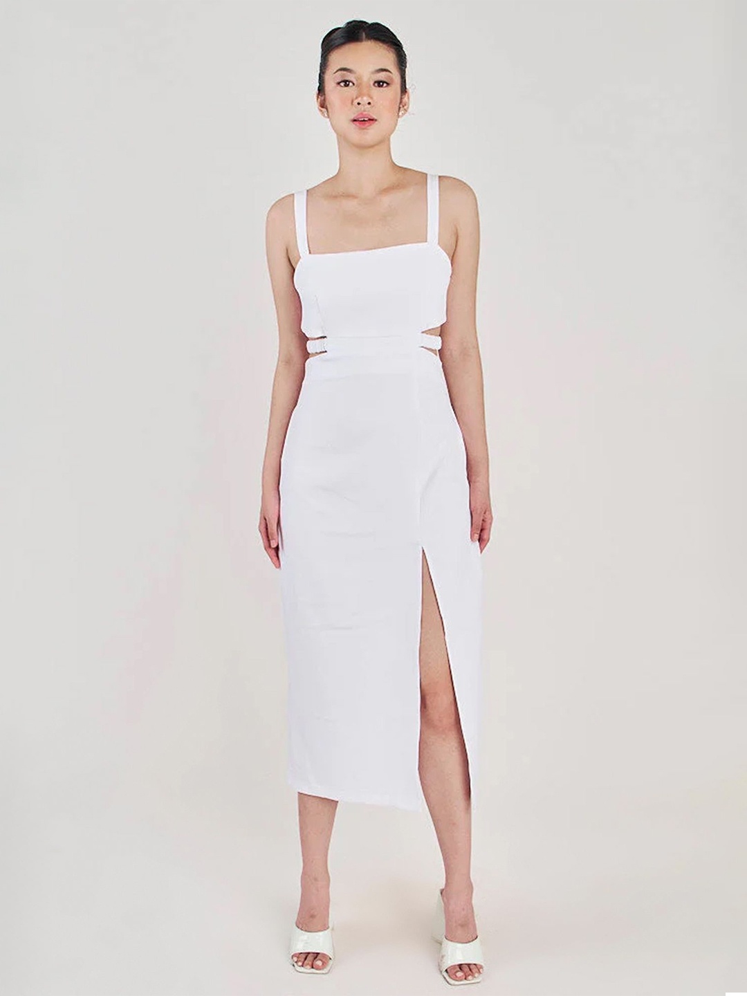

LULU & SKY Women Shoulder Straps Sheath Midi Dress, White