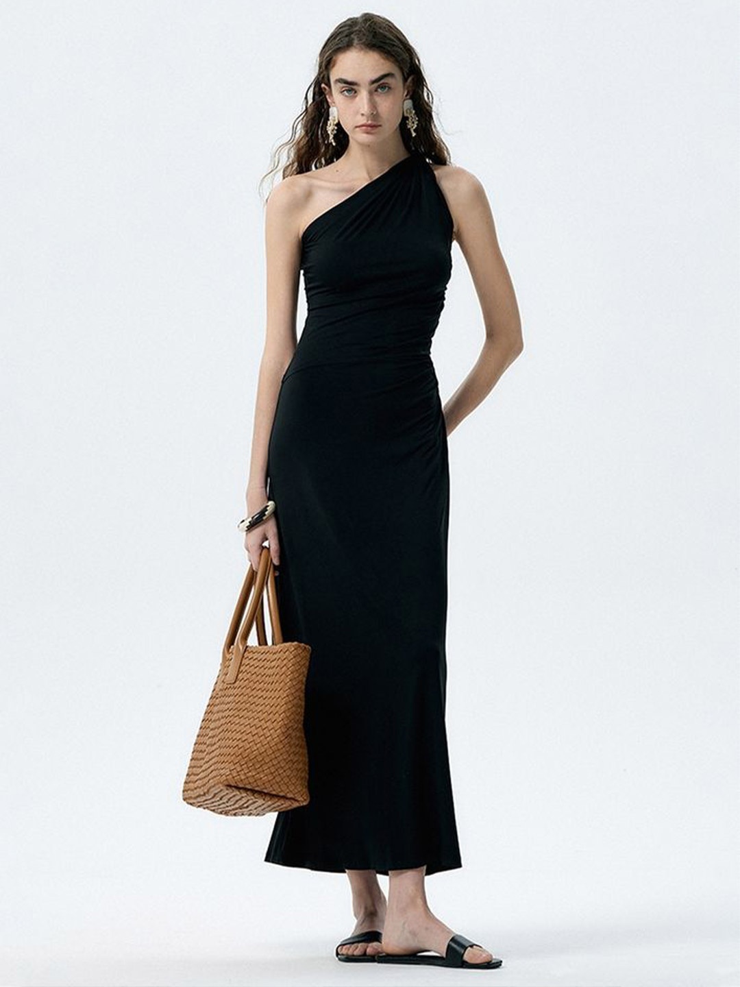 

LULU & SKY One-shoulder Maxi Dress With Cut-Outs, Black
