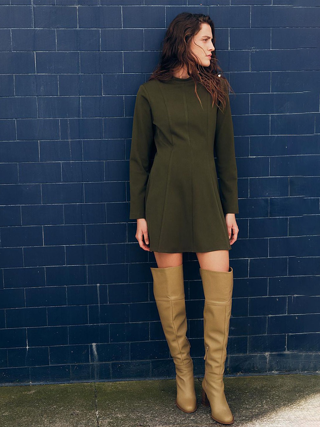 

LULU & SKY Mock Neck A-Line Mini Dress, Green